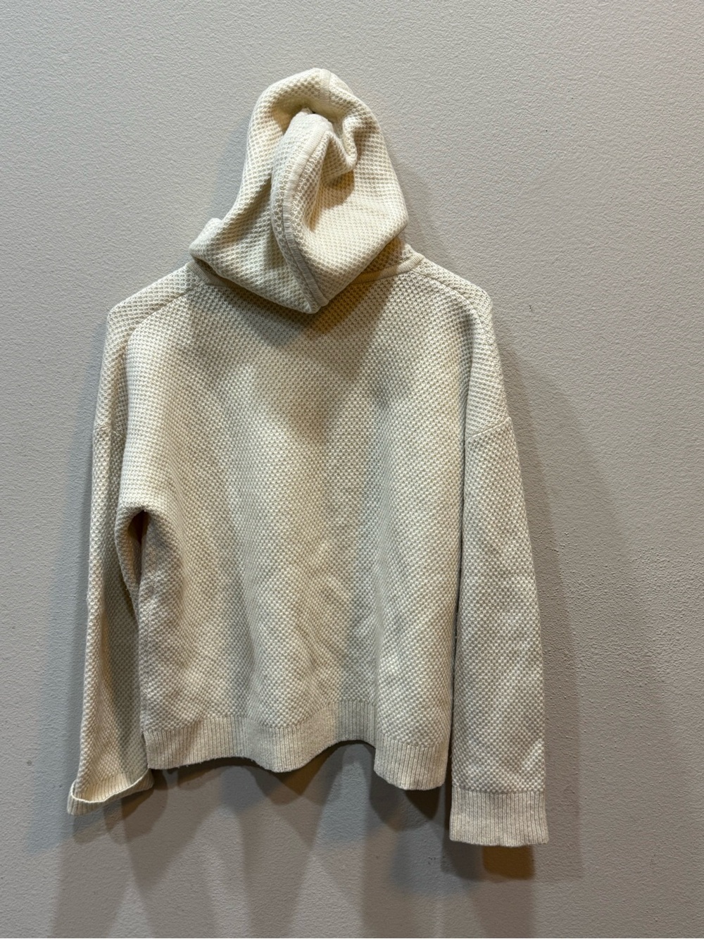 Madewell Jameson 100% Merino Wool Lace Up Waffle Knit Sweater Hoodie Cream - Picture 8 of 9
